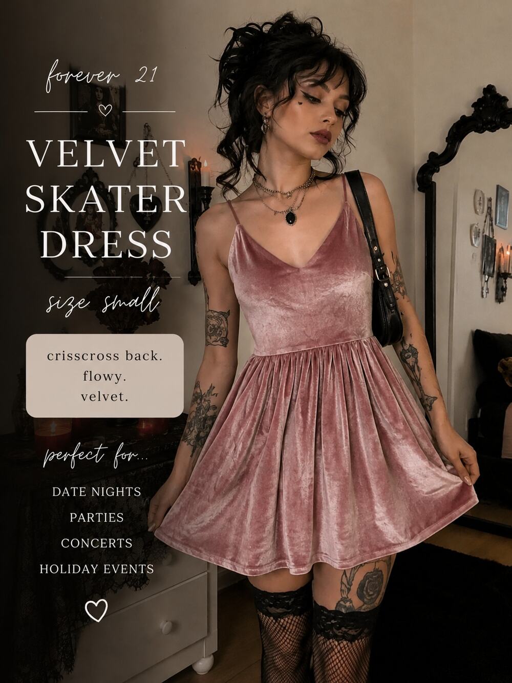 Forever 21 Velvet Skater Dress Size Small Blush Pink Coquette Whimsigoth Fairy